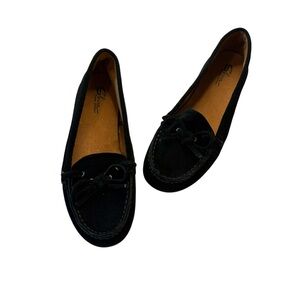 Sbicca Vintage Collection Black Suede Loafer Car Shoes With Bow Size 7.5 M